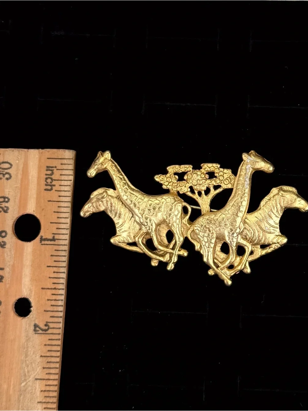 Vintage AJC Gold Tone Safari Giraffe Zebra African Wildlife Brooch Pin
